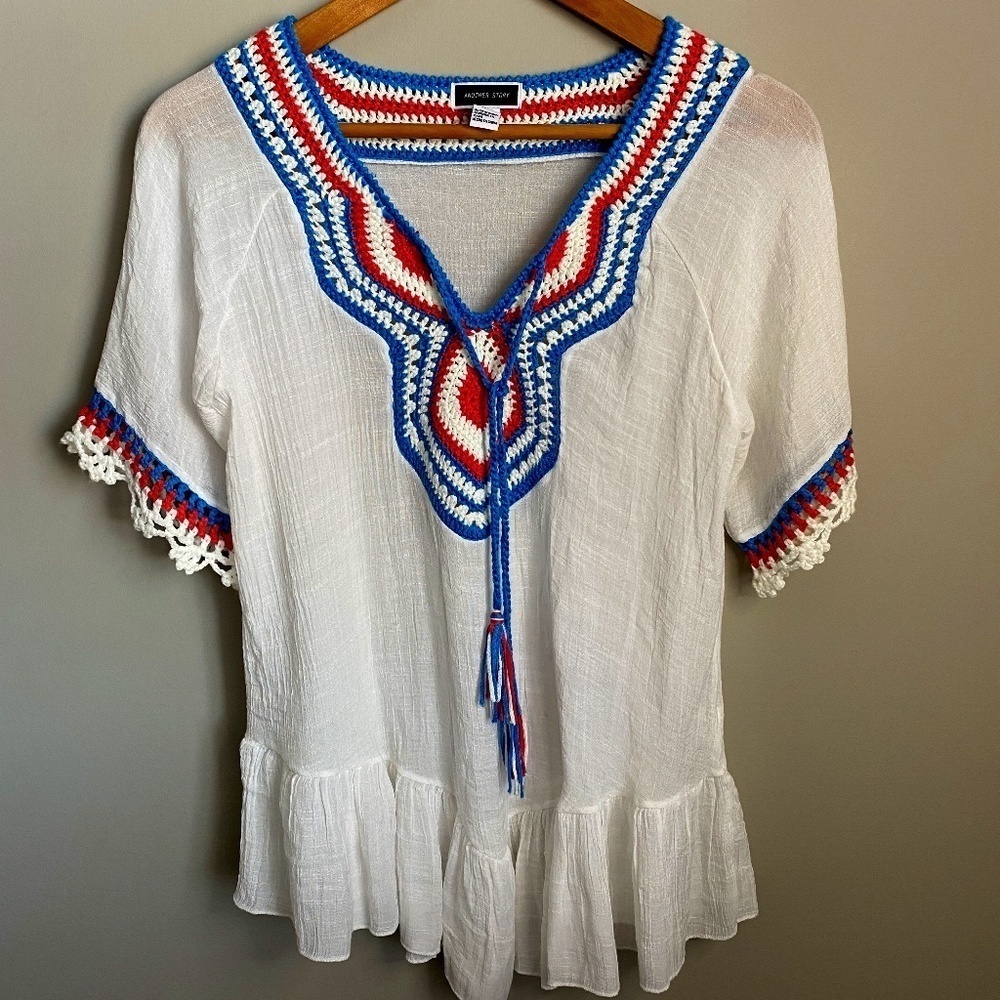 Another Story Women's Crochet‎ Trimmed White Beach Cover-Up Top Size Small